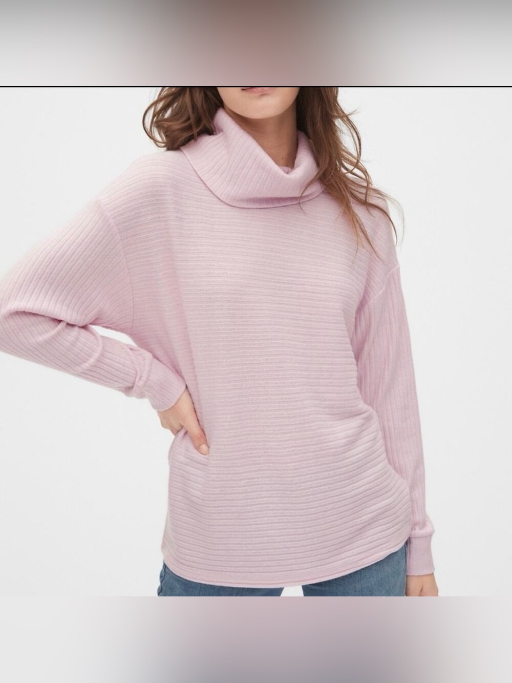 Gap Funnel Neck Ribbed Pullover Sweater Longline Lilac Size Large Tall NEW